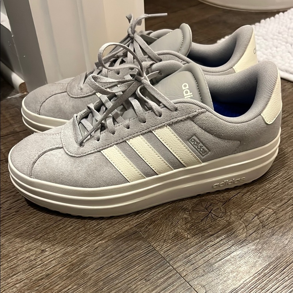 Adidas Gray and Cream Platform Sneakers